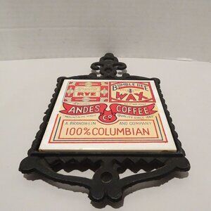 Seven Star Advertising Cast Iron Tile Trivet Vintage Andes Coffee Bumble Bee Wax